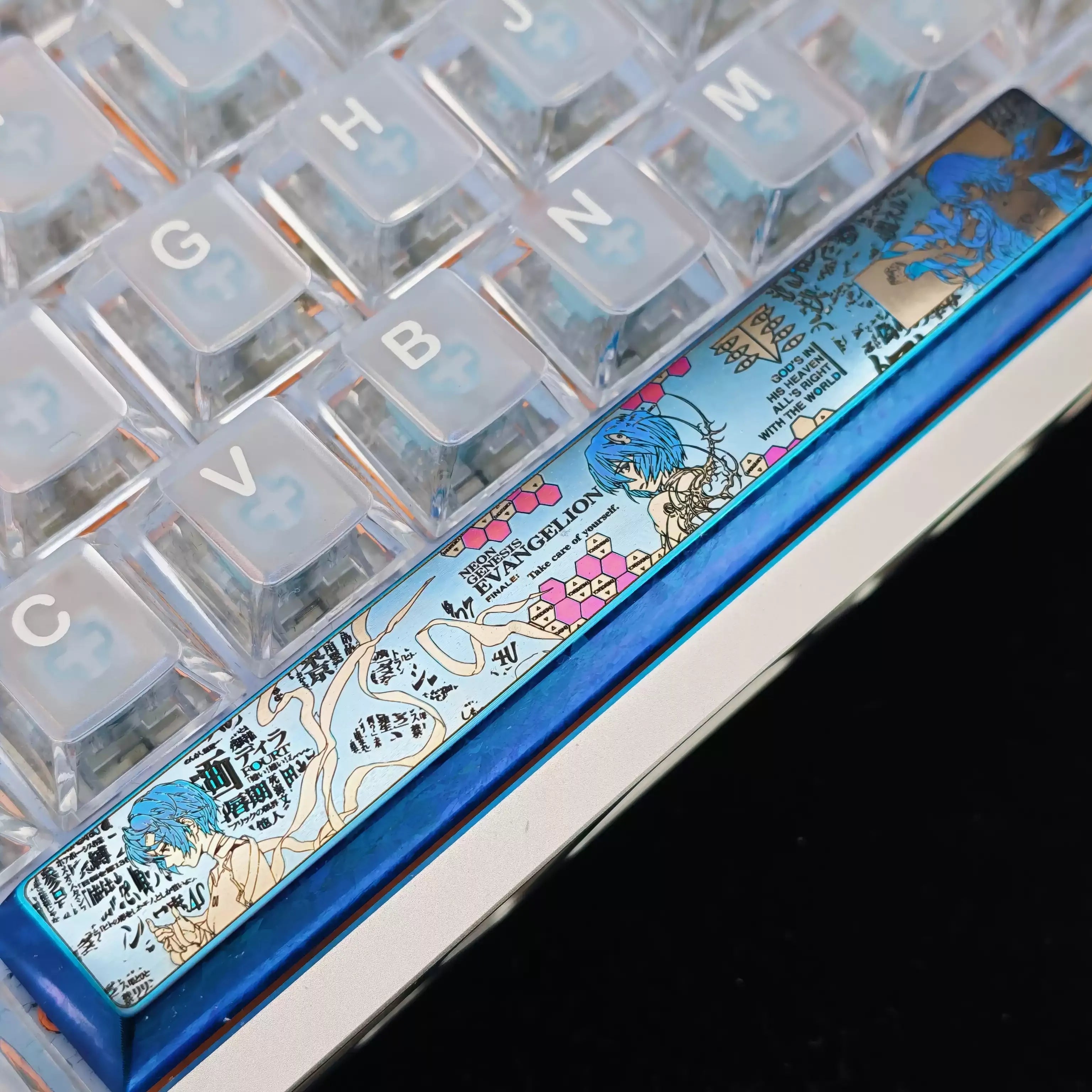 EVA series, Ayanami Rei theme, 6.25U space bar titanium alloy personalized keycaps, anime game theme design mechanical keyboard decoration keycaps