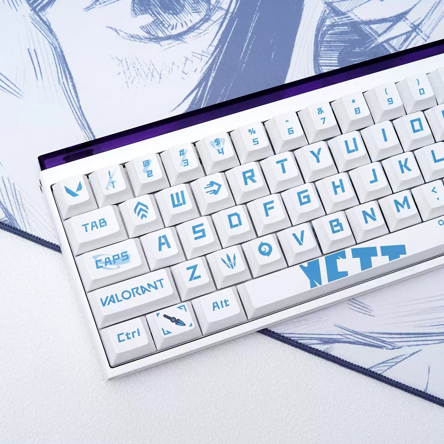 VALORANT series, Jett themed PBT material personalized keycap set, anime and games cultural creative decoration keycap set, compatible with 61/64/68/75/84/87/104 mechanical keyboard