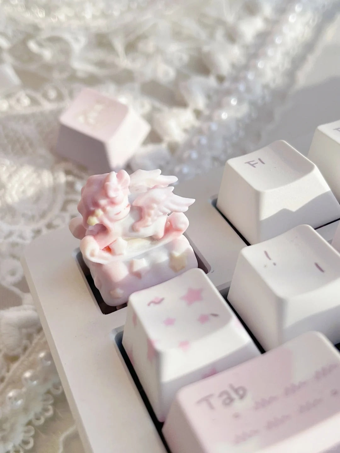 Pink stars, cute rocking carousel, personalized keycaps DIY handmade resin decorative keycaps