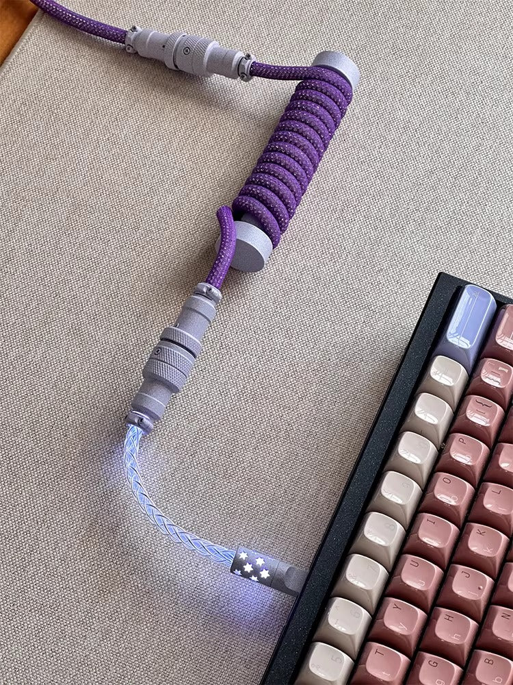 Baby Short 10cm Spiral Glowing Aviation Plug Sparkling Powder Sparkling Crystal Cable Three Section Two Section Dual Use Customized Keyboard Data Cable