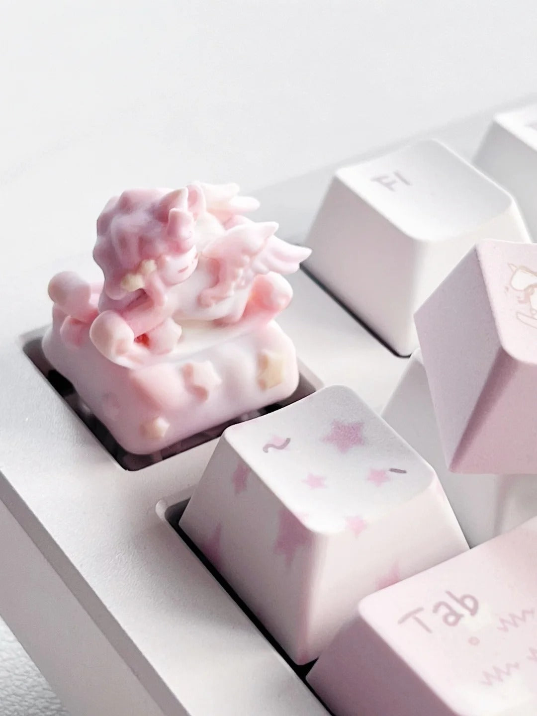Pink stars, cute rocking carousel, personalized keycaps DIY handmade resin decorative keycaps