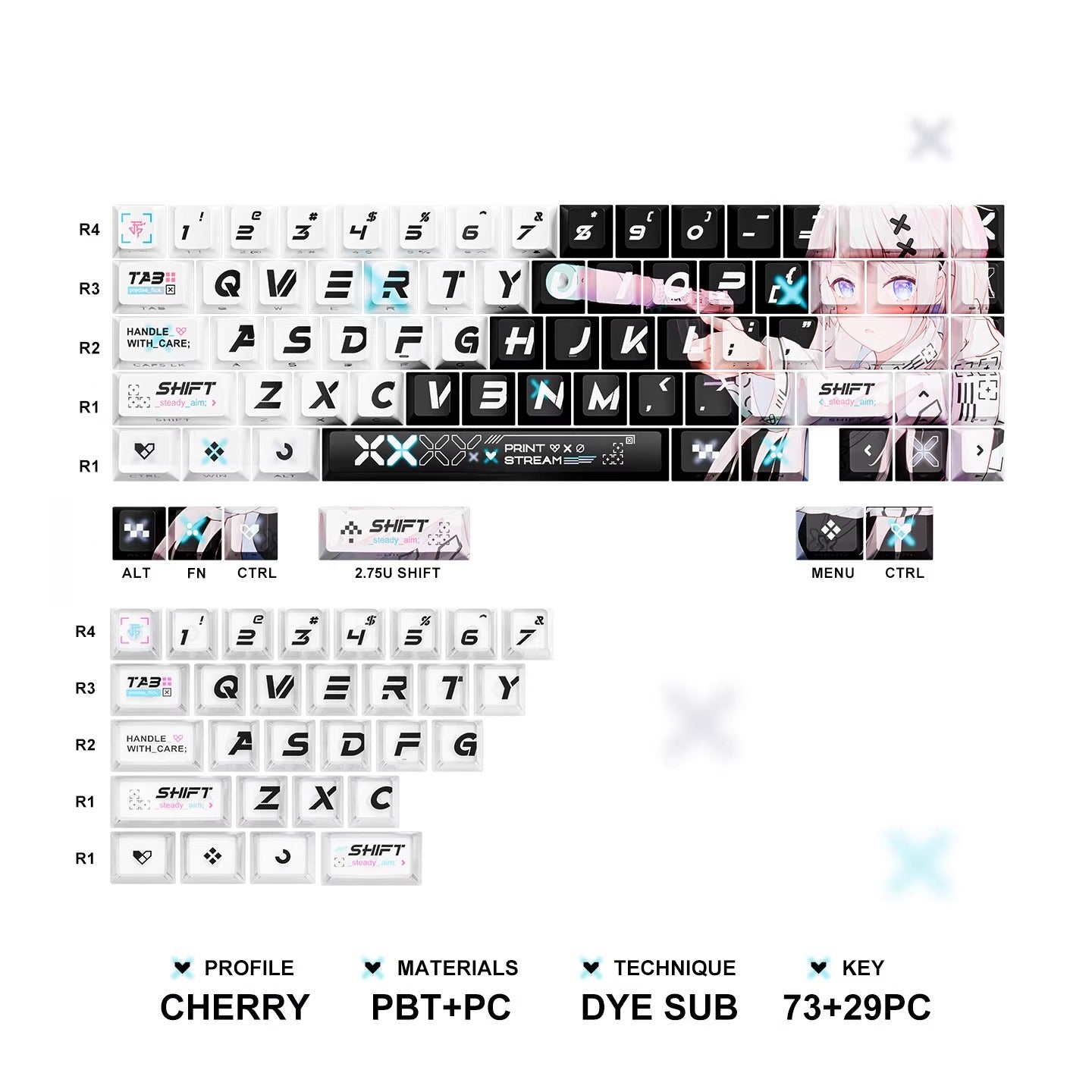 CSGO Printed collection girl, PBT+PC material personalized key cap set, girl anime theme decorative key cap set