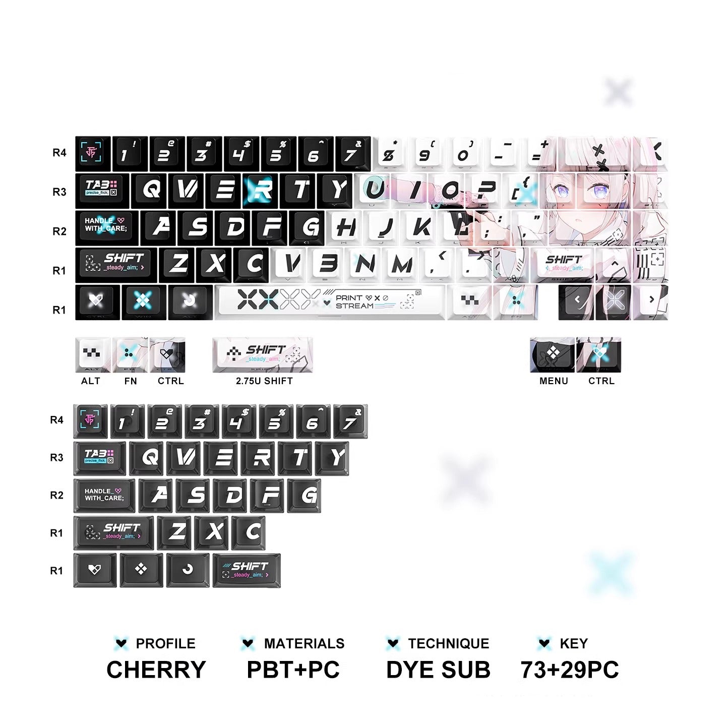 CSGO Printed collection girl, PBT+PC material personalized key cap set, girl anime theme decorative key cap set
