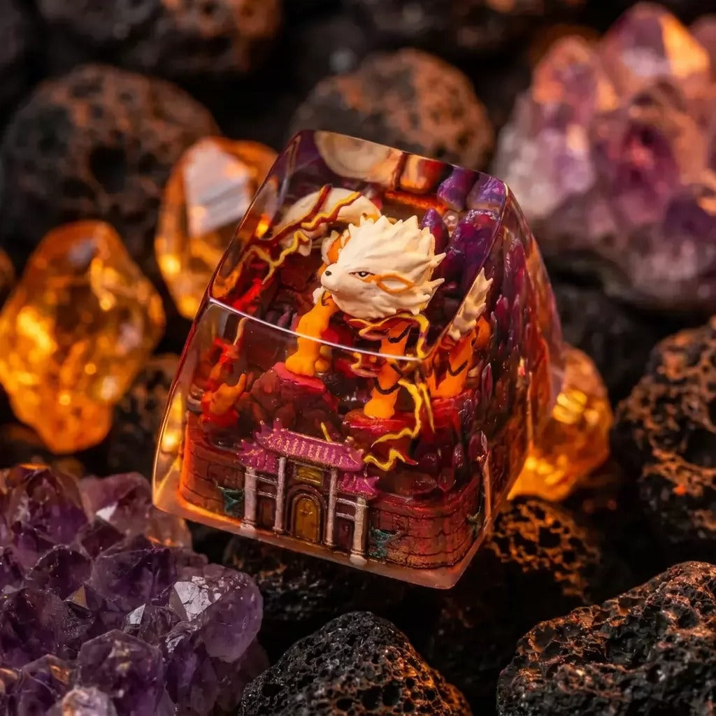 Pok é mon, Arcanine theme coating and sealing design, Crystal Resin Personalized Keycaps, Anime Game Culture Creative Resin Keycaps, Mechanical Keyboard Art Decorative Keycaps
