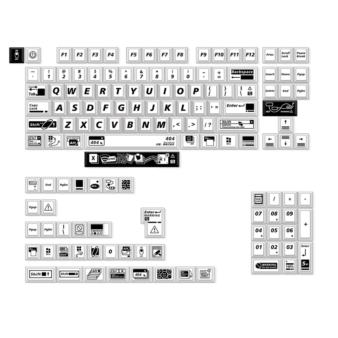 Dangerous 404 Theme Design PBT material personalized keycaps, mechanical keyboard replacement keycap set, minimalist pattern and line creative keycap set, Compatible with 61/64/68/75/84/87/104 Key Mechanical Keyboard Keycap Set