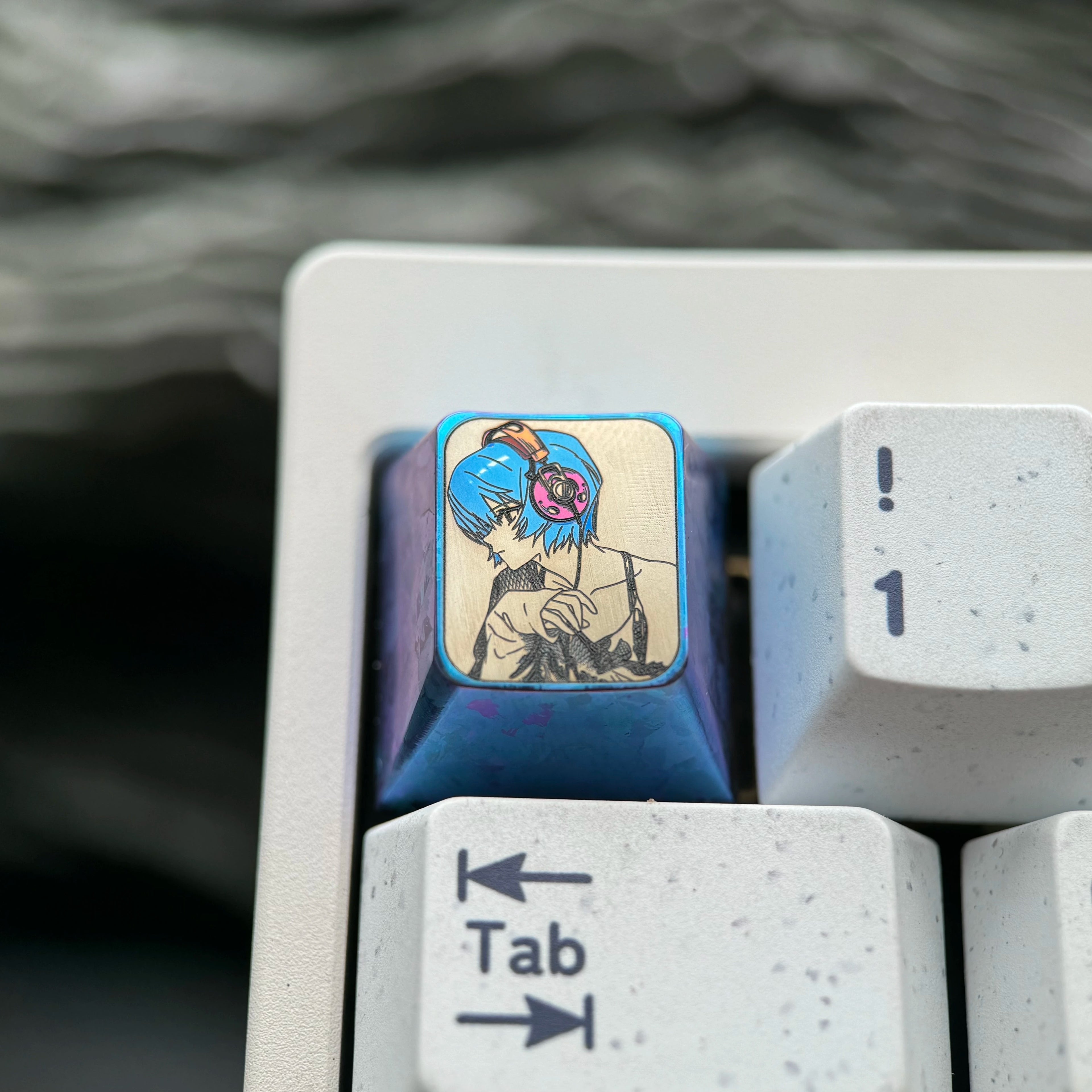 EVA, Ayanami Rei, 1U titanium alloy collection, ice crystal base, height optional, anime and game creative titanium alloy personalized keycaps, mechanical keyboard decorative keycaps