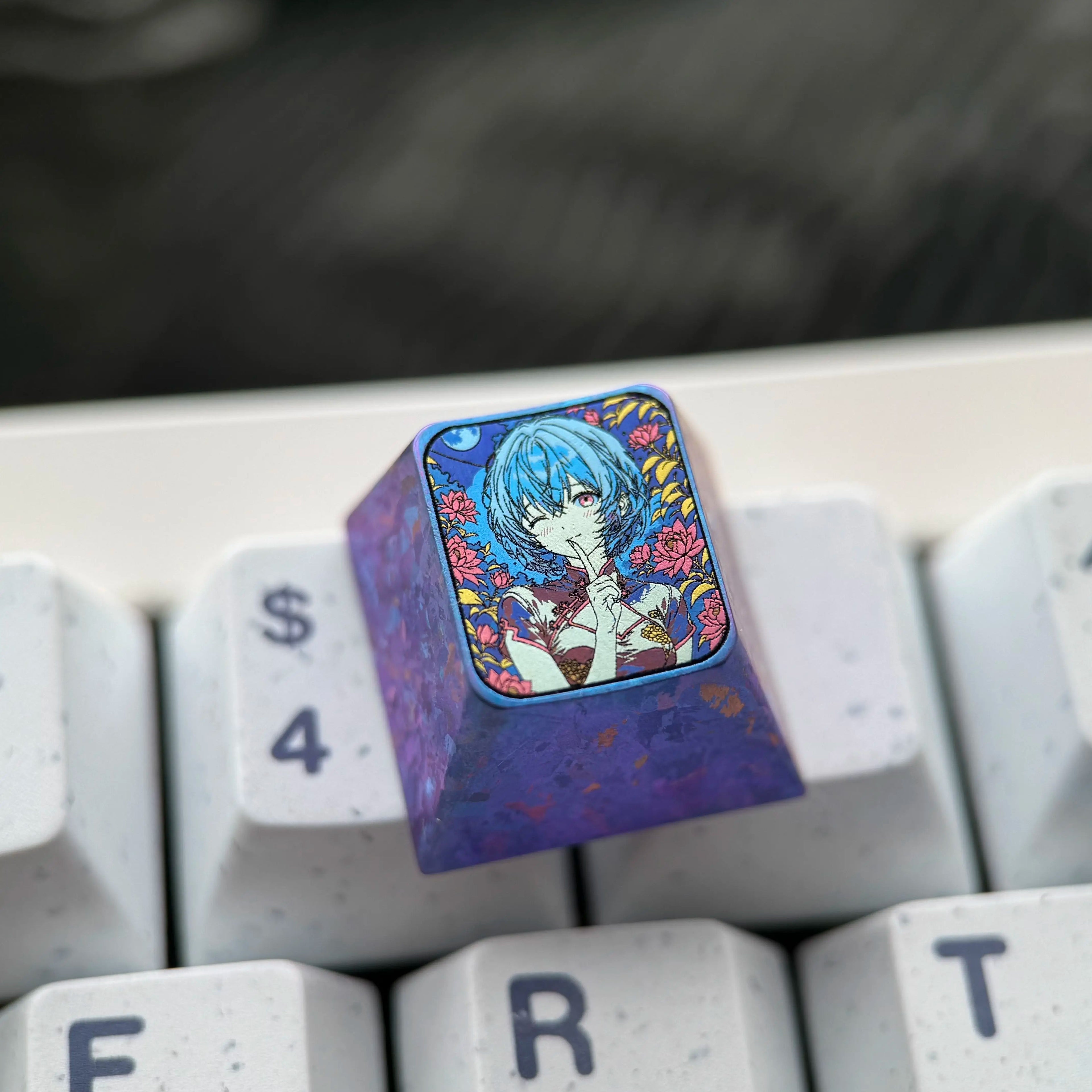 EVA, Ayanami Rei, 1U titanium alloy collection, ice crystal base, height optional, anime and game creative titanium alloy personalized keycaps, mechanical keyboard decorative keycaps
