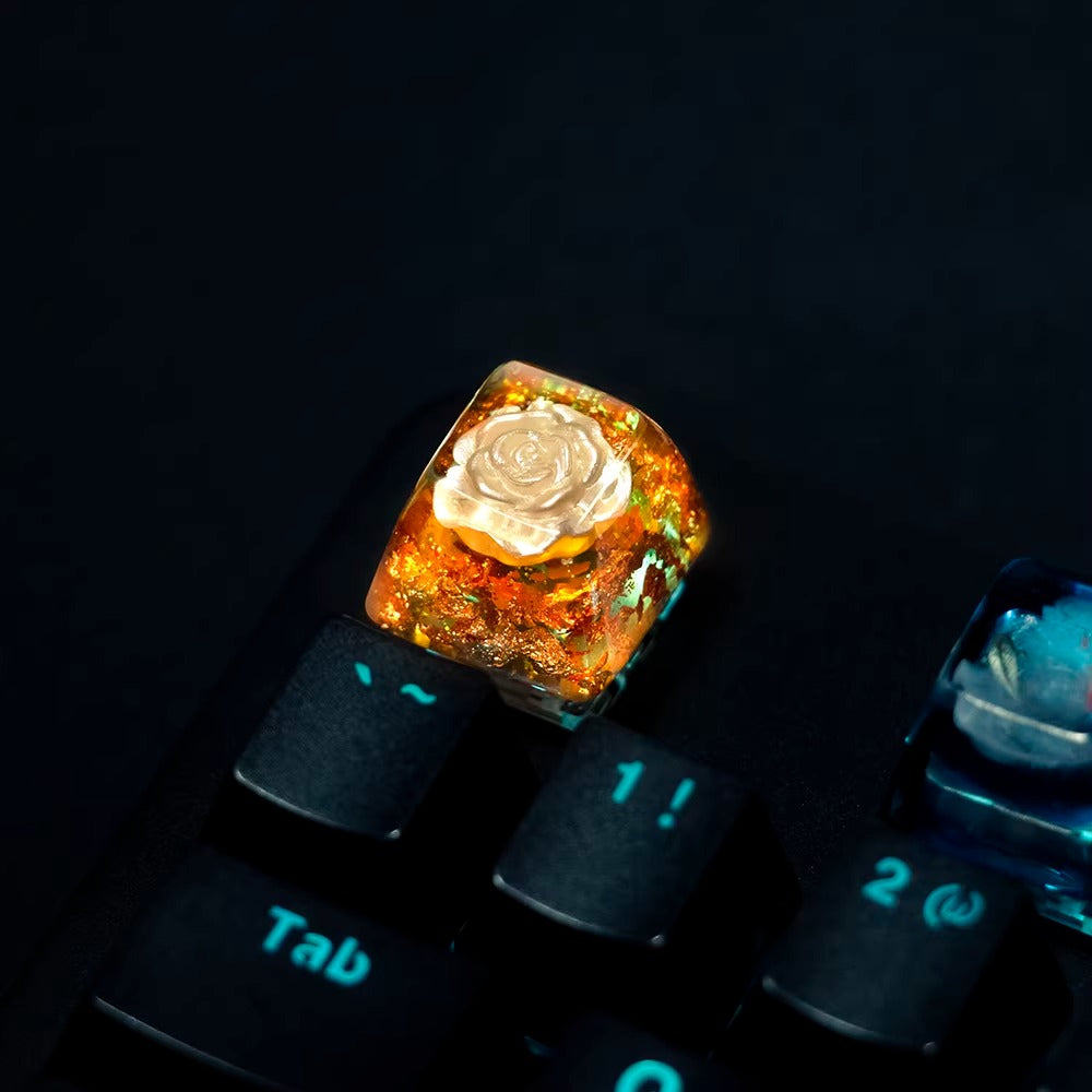 Knight and Rose, crystal resin personalized keycaps, medieval style creative keyboard decorative keycaps.