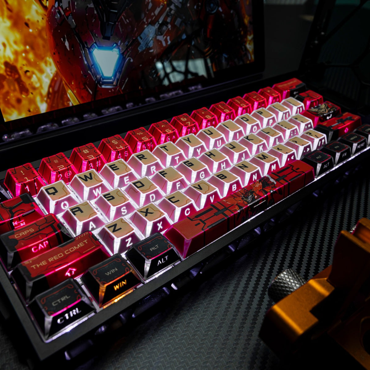 Gundam Theme Series Design Creative Set Keycaps, Light and Shadow Transparent, Folding Transparent Effect personalized keycap set, mechanical keyboard fashionable trend keycap compatible with 61/64/68/75/84/87/104 key mechanical keyboard