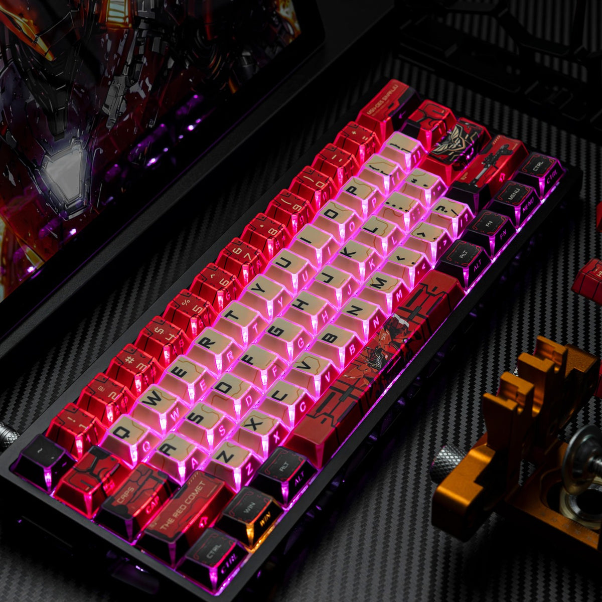 Gundam Theme Series Design Creative Set Keycaps, Light and Shadow Transparent, Folding Transparent Effect personalized keycap set, mechanical keyboard fashionable trend keycap compatible with 61/64/68/75/84/87/104 key mechanical keyboard