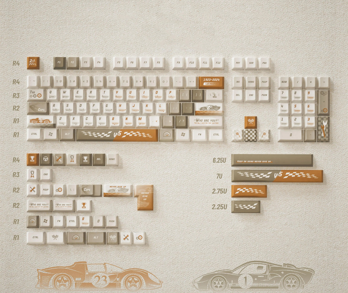24 HEURES DU MANS Theme PBT Material, Chuangqi Racing, Car Rally Creative Keycaps, Mechanical Keyboard Replacement Keycap Set, suitable for 61/64/68/75/84/87/104 Key Mechanical Keyboard