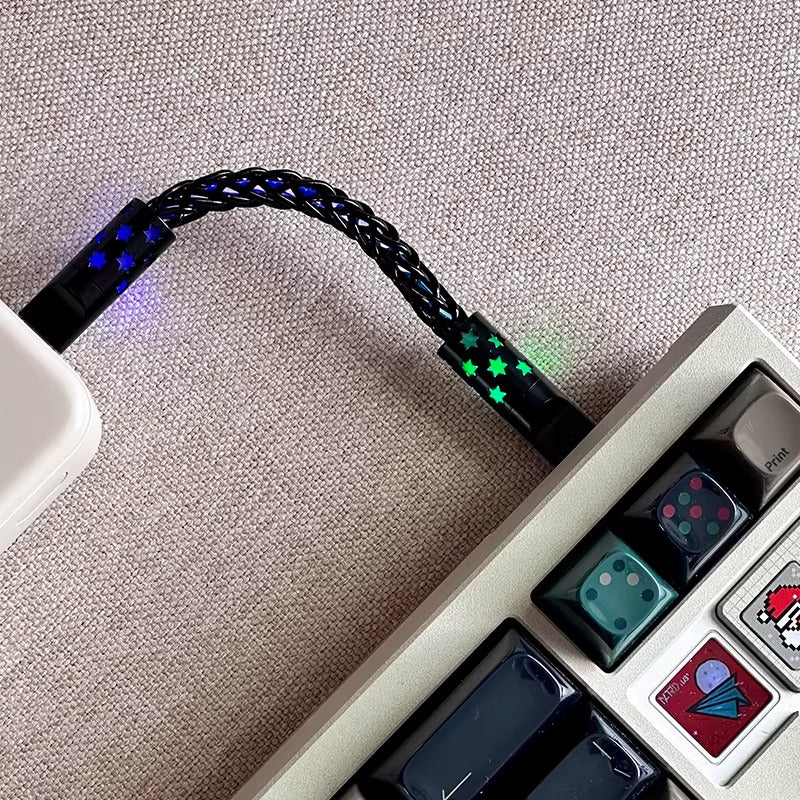 Short line 12cm/20cm, pad short line data cable typec-typec single crystal copper star emitting customized data cable