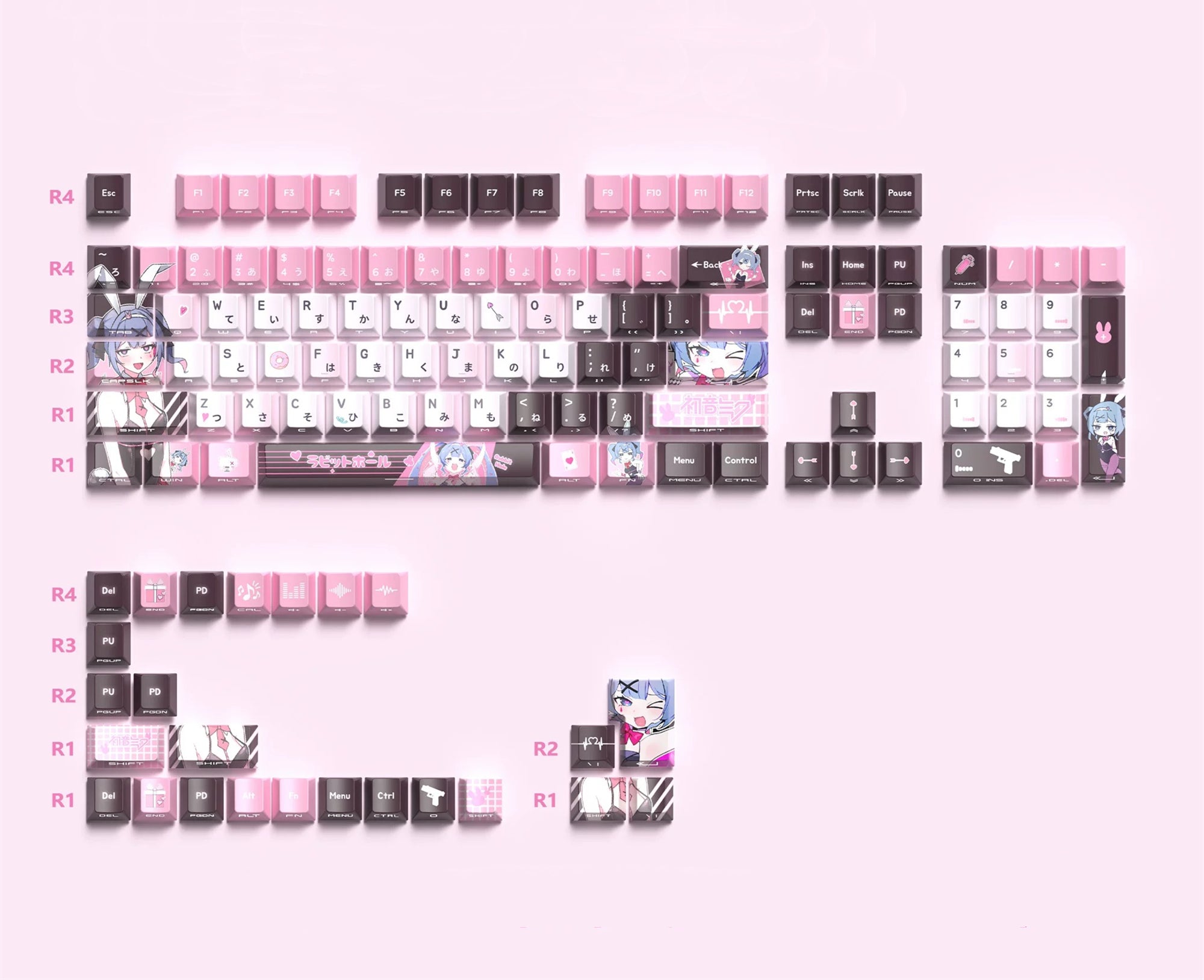 Hatsune Miku series, Rabbit Hold theme, custom set personalized keycap series, PBT material, factory height, compatible with 61/64/68/75/84/87/104 mechanical keyboard keycap set