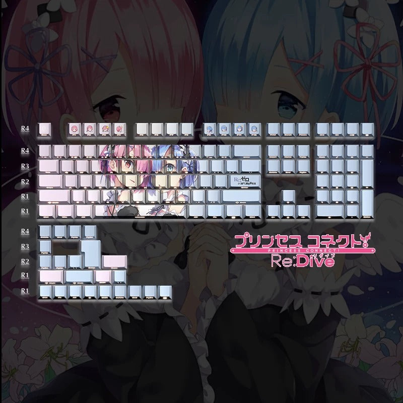 Re:Life in a different world from zero ,Rem PBT material personalized key cap set, animation game culture creative decoration key cap set, compatible with 61/64/68/75/84/87/104 key mechanical keyboard