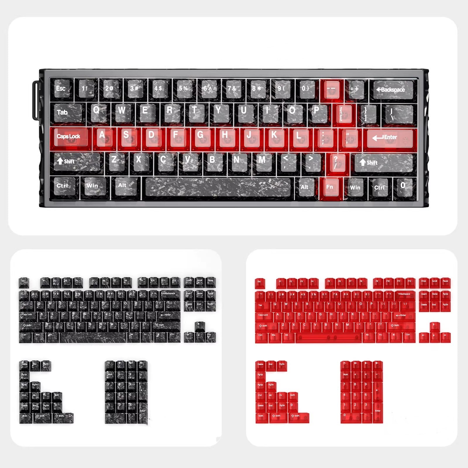 Carbon fiber patterned keycap translucent keycap set, PBT material, heat sublimation process, simple and personalized patterned keycap set, customized decorative keycap set