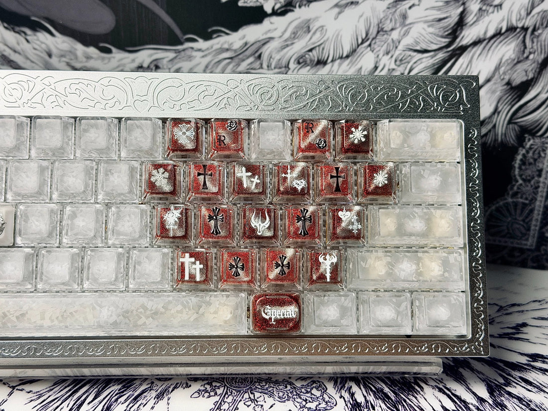 Vintage cross, Red, white, and black color matching set/ retro medieval Gothic style creative keycap,Love type area/20 pieces/ a set mechanical keyboard, creative computer desktop matching keycaps, Mechanical keyboard decorative keycaps