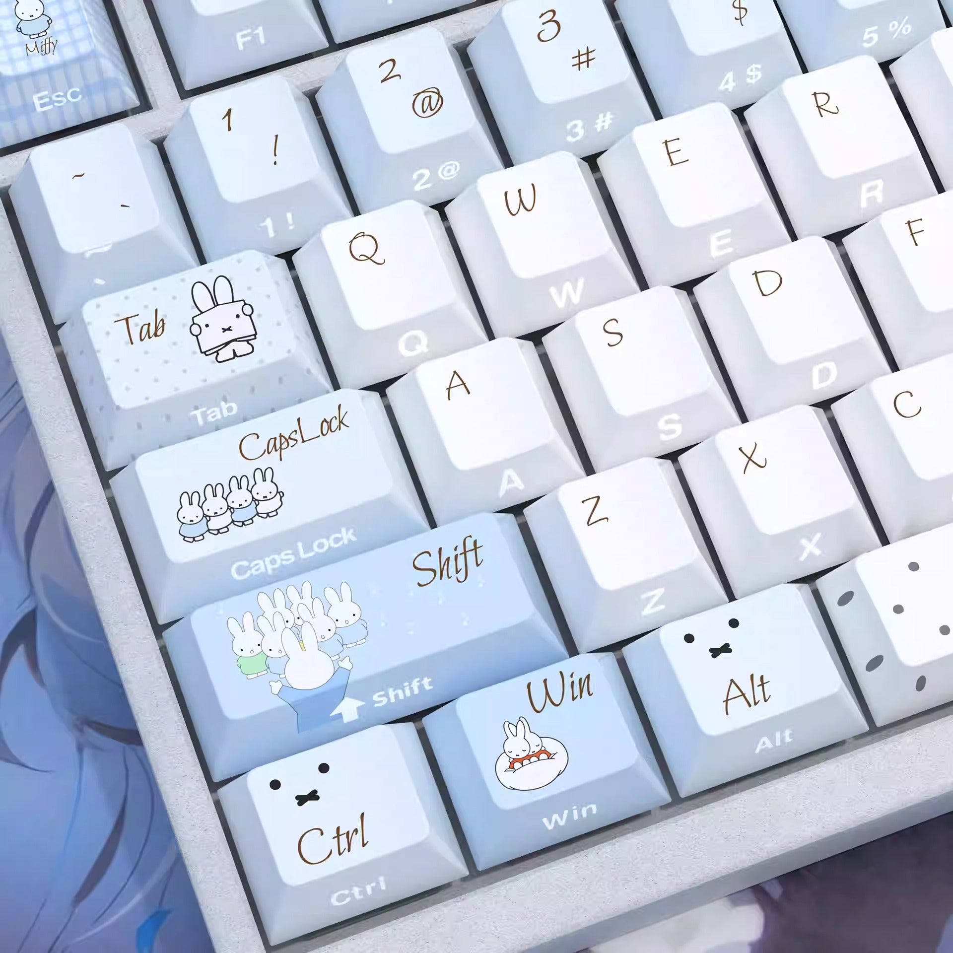 miff theme, PBT material personalized keycap set, cute anime cultural creative decoration keycap set, compatible with 61/64/68/75/84/87/104 mechanical keyboard