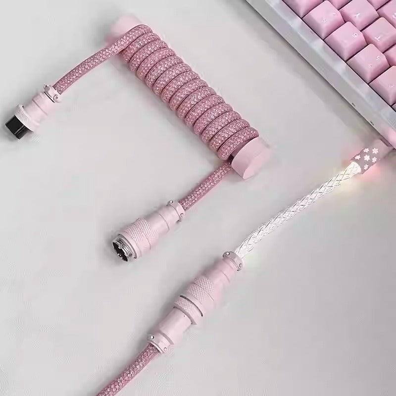 Baby Short 10cm Spiral Glowing Aviation Plug Sparkling Powder Sparkling Crystal Cable Three Section Two Section Dual Use Customized Keyboard Data Cable