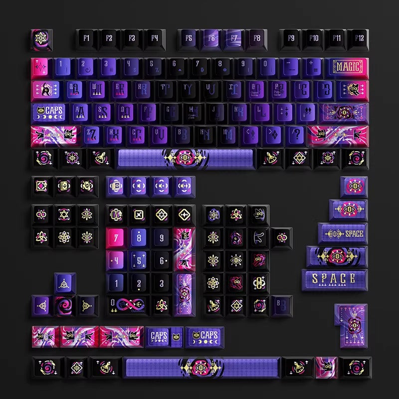 Secret Olympics Purple Black Cat Metal Paint PBT Customized Heat Sublimation Keycap Game Esports Mechanical Keyboard Decorative Keycap Set