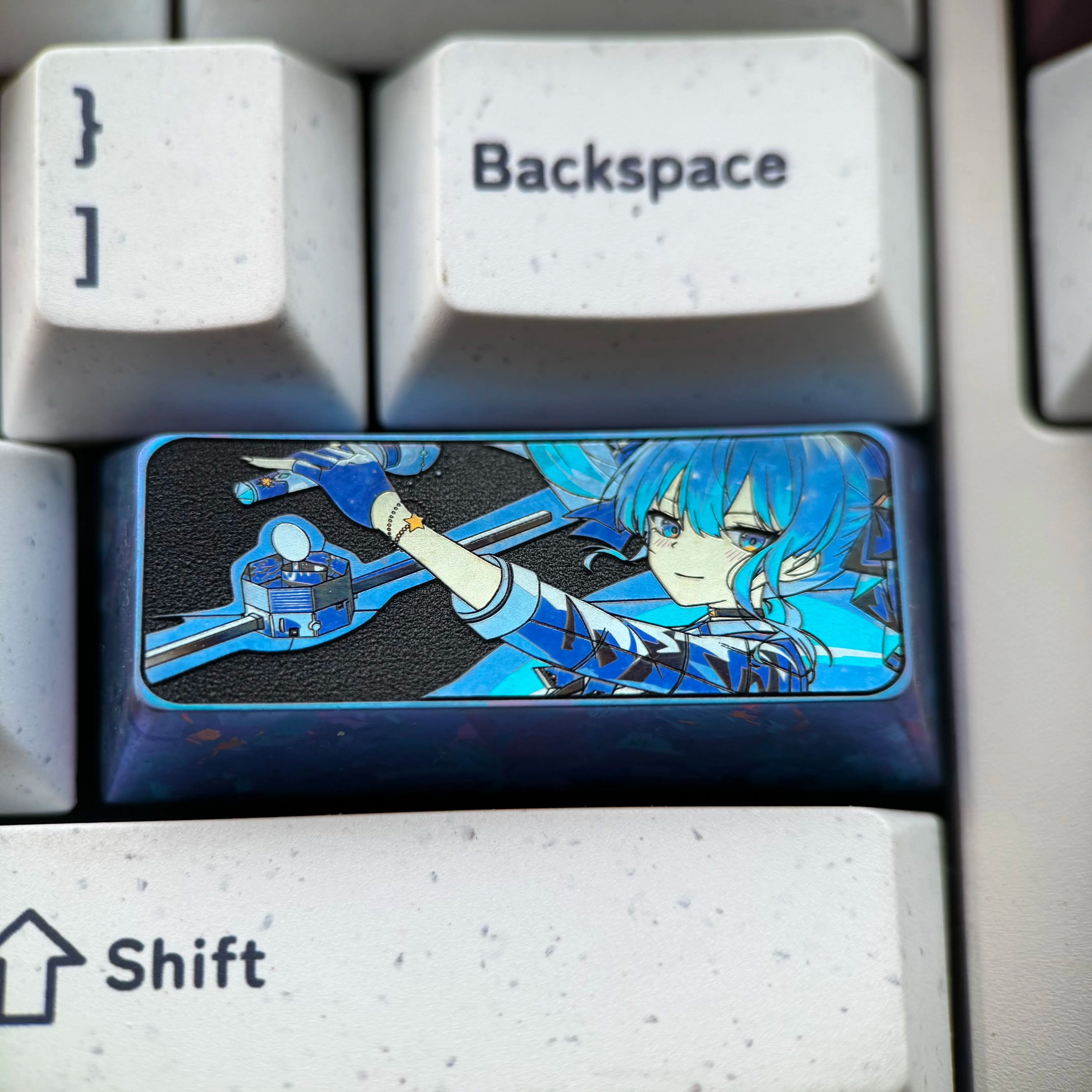 Hoshimachi Suisei, 2.25U titanium alloy personalized keycaps, metal carved decorative keycaps