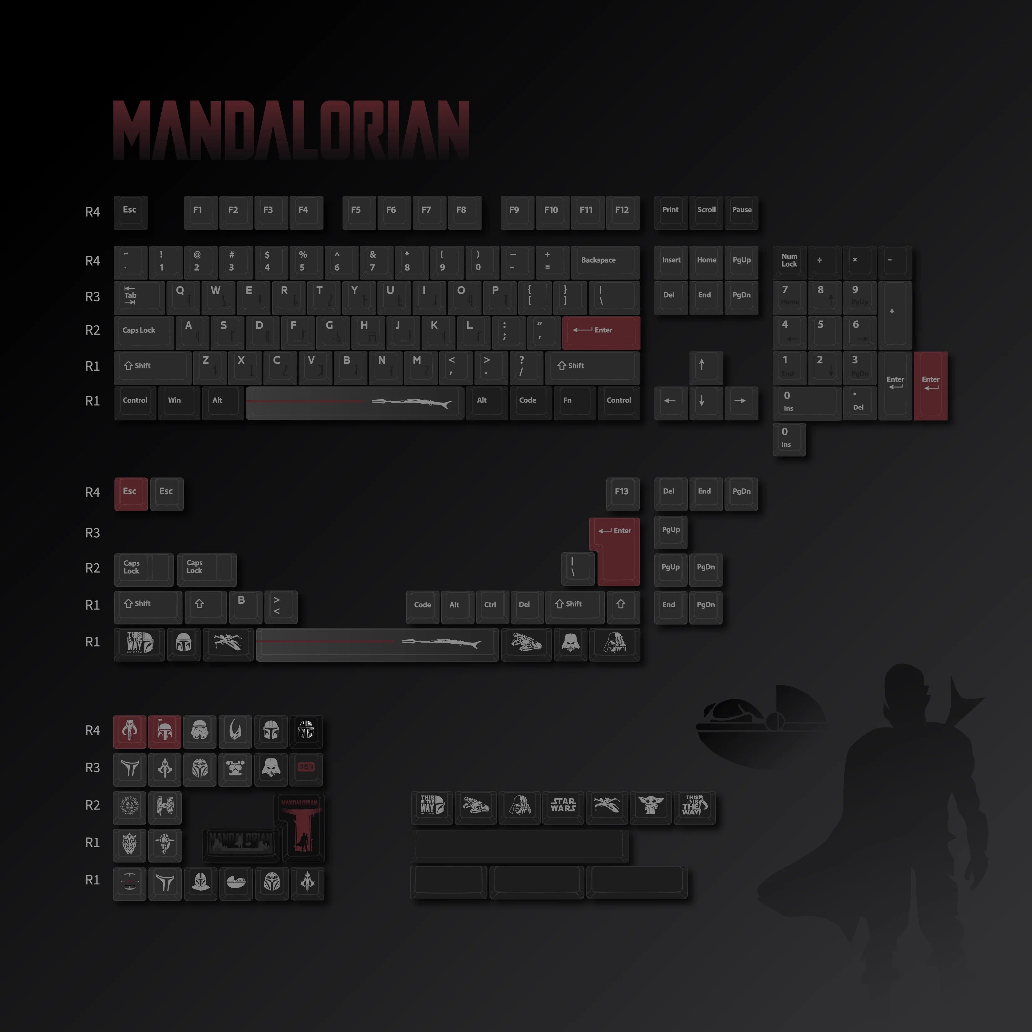 Original sci-fi Star Wars series, The Mandalorian themed keycap factory height 172 key PBT material mechanical keyboard personalized keycap set