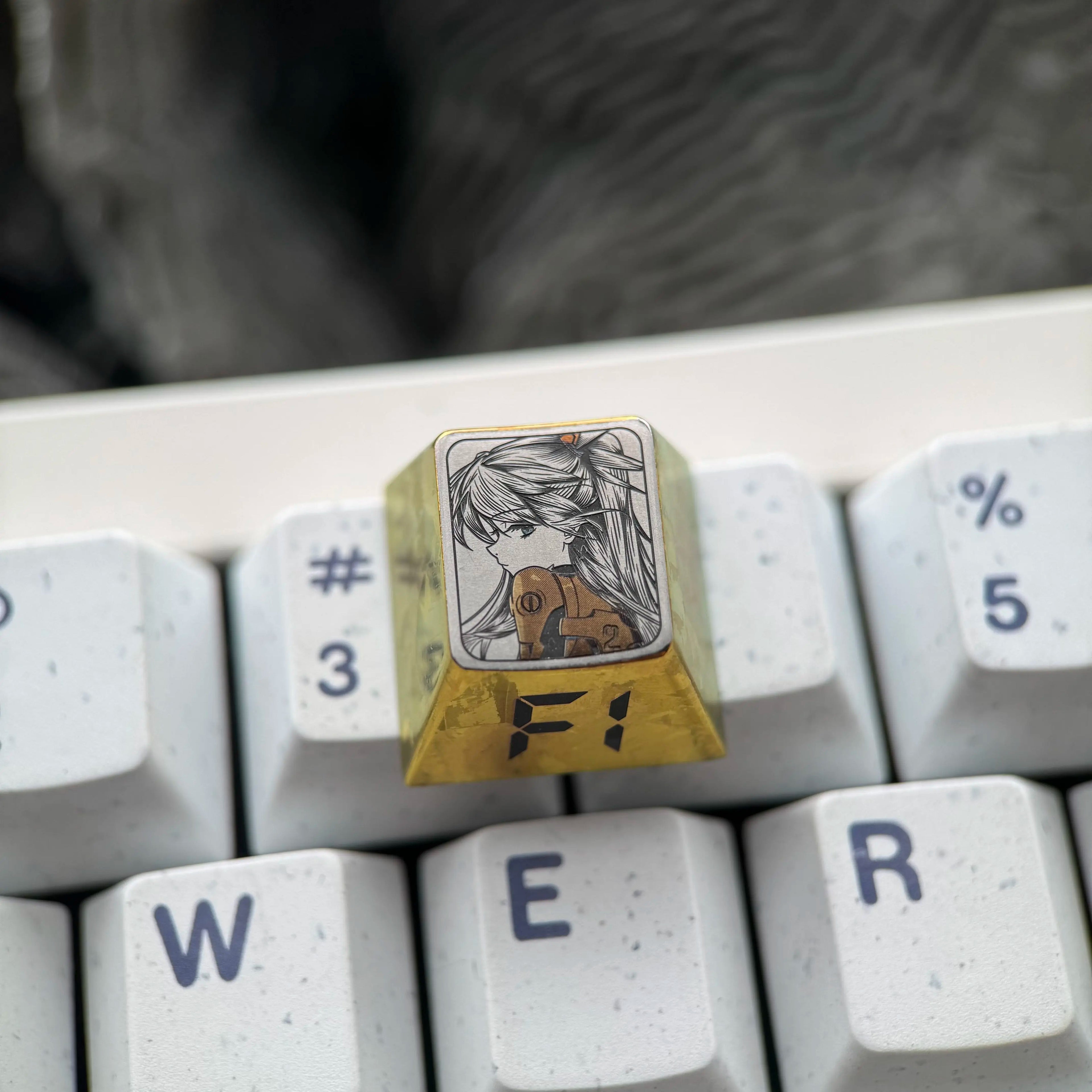 EVA, Asuka theme, F1-F12 precision carving 1 U titanium alloy personalized keycaps, anime and game cultural creative keycaps, mechanical keyboard decorative keycaps