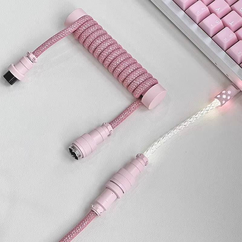 Baby Short 10cm Spiral Glowing Aviation Plug Sparkling Powder Sparkling Crystal Cable Three Section Two Section Dual Use Customized Keyboard Data Cable