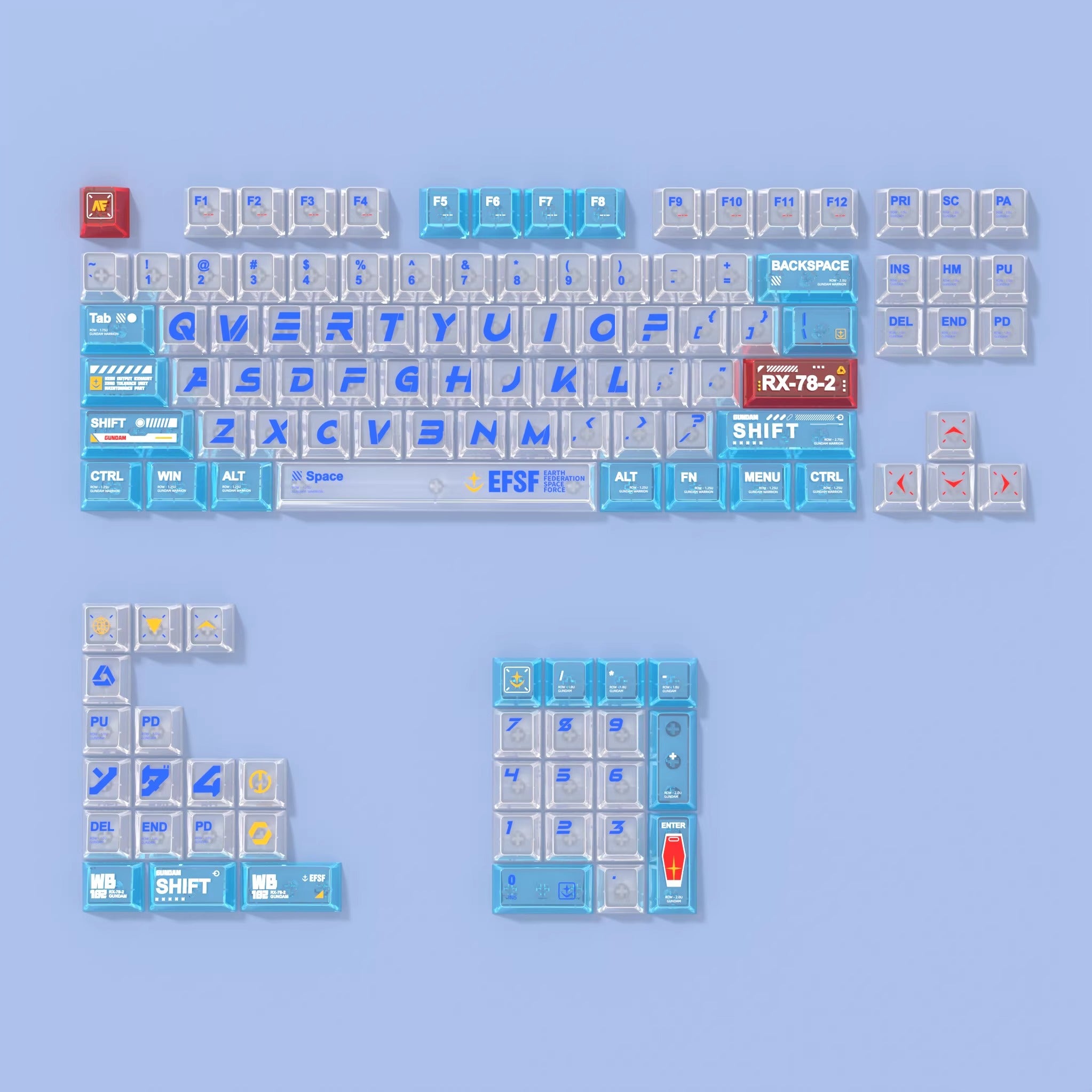 Gundam series, color blocking design PC transparent, heat sublimation process decoration personalized keycap set