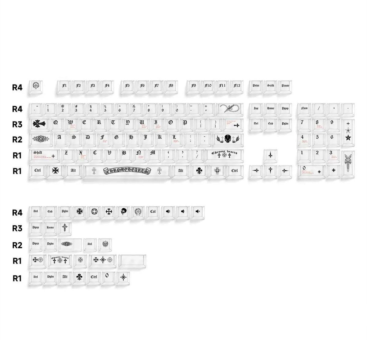 Transparent matte texture transparent PC Gothic style retro cross creative keycap set, personalized keycap set, mechanical keyboard fashionable trend keycap compatible with 61/64/68/75/84/87/104 key mechanical keyboard
