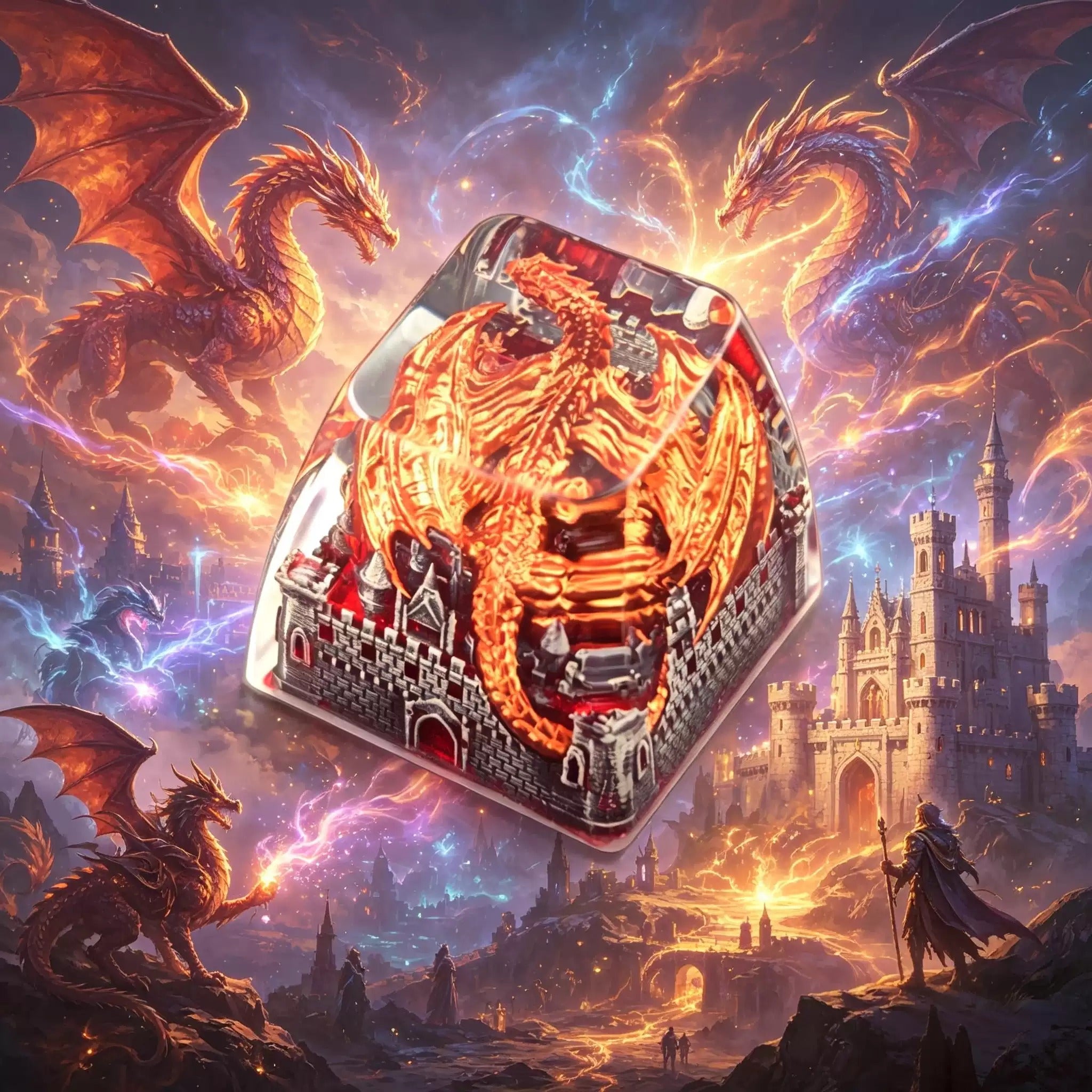 Game of Thrones, Dragon Castle Theme Design, 1 U crystal resin molding, mythological creative custom resin craftsman handmade decorative keycaps