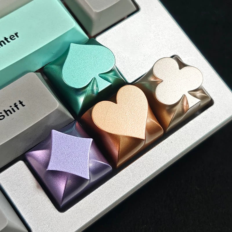 Metal playing cards, suit keycaps, mechanical keyboard, personalized metal, three-dimensional personalized decoration, keycap direction