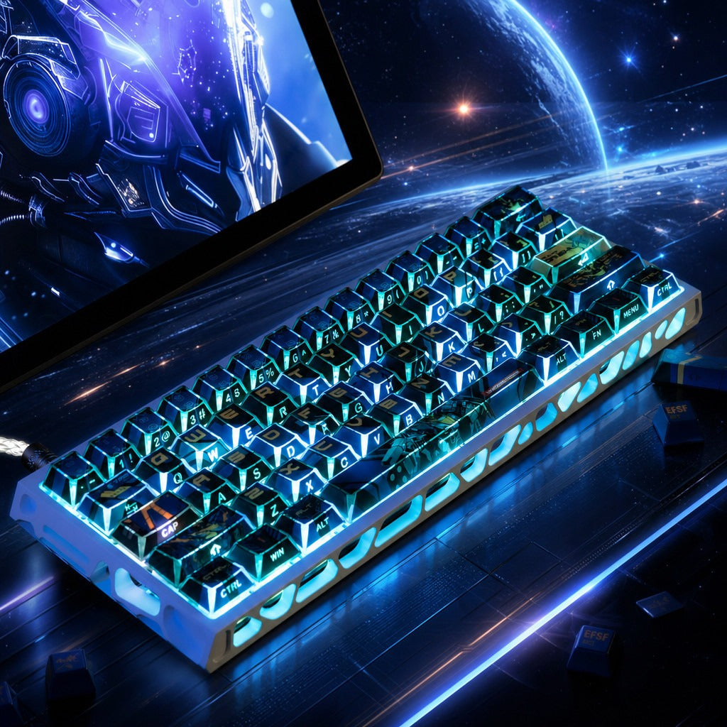 Gundam Theme Series Design Creative Set Keycaps, Light and Shadow Transparent, Folding Transparent Effect personalized keycap set, mechanical keyboard fashionable trend keycap compatible with 61/64/68/75/84/87/104 key mechanical keyboard