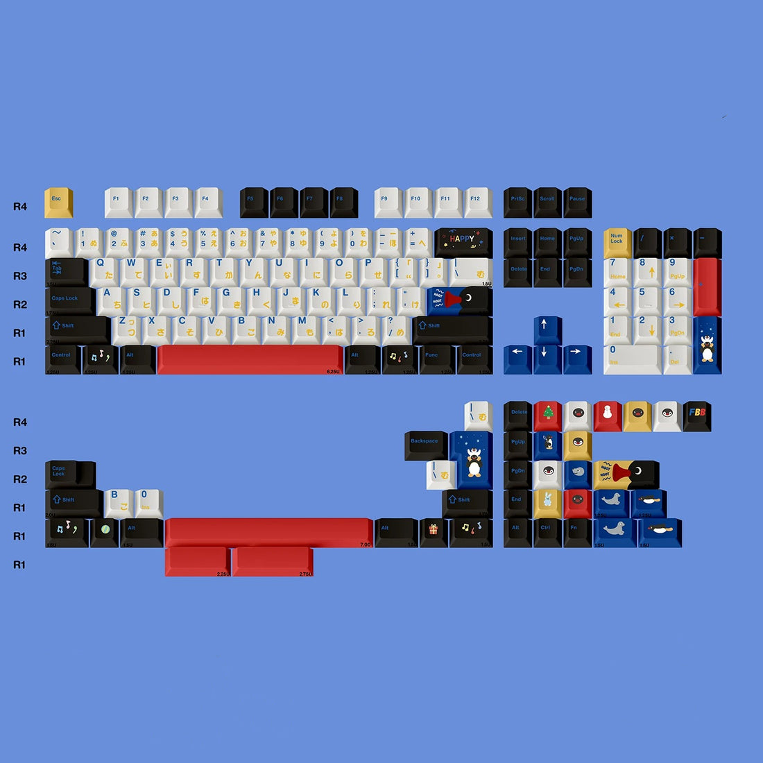 Penguin Theme Design PBT material personalized keycap set, mechanical keyboard replacement decorative keycaps, compatible with 61/64/68/75/84/87/104 key mechanical keyboard