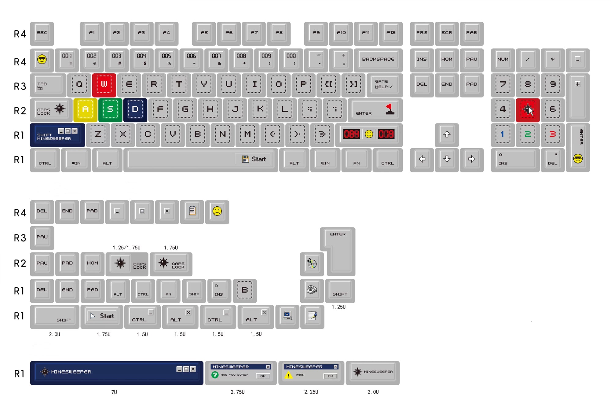 Minesweeper themed design keycap original factory height pbt five sided heat sublimation keycap original mechanical keyboard personalized keycap set