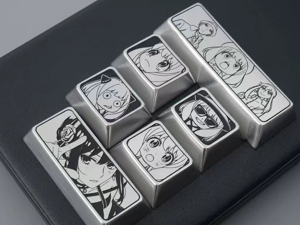 SPY × FAMILY Theme Series Zinc Alloy Metal Personalized Keycaps Anime Metal Keycaps, Mechanical Keyboard Decorative Keycaps