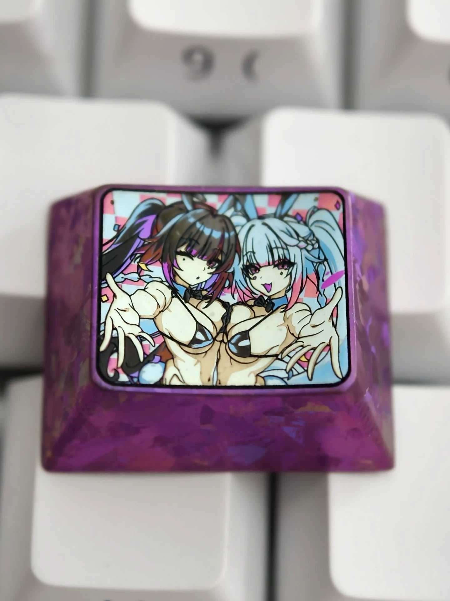 NIKKE:The Goddess of Victory, Black White Rabbit Girl 1.25 U titanium alloy personalized keycaps, mechanical keyboard metal decorative keycaps, anime and game culture peripheral keycaps