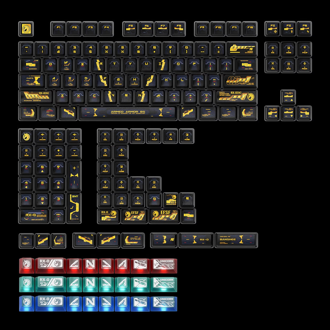 Gundam themed keycaps, RX-0,BANSHEE, 141 key+24 key PC, anime decoration keycap set