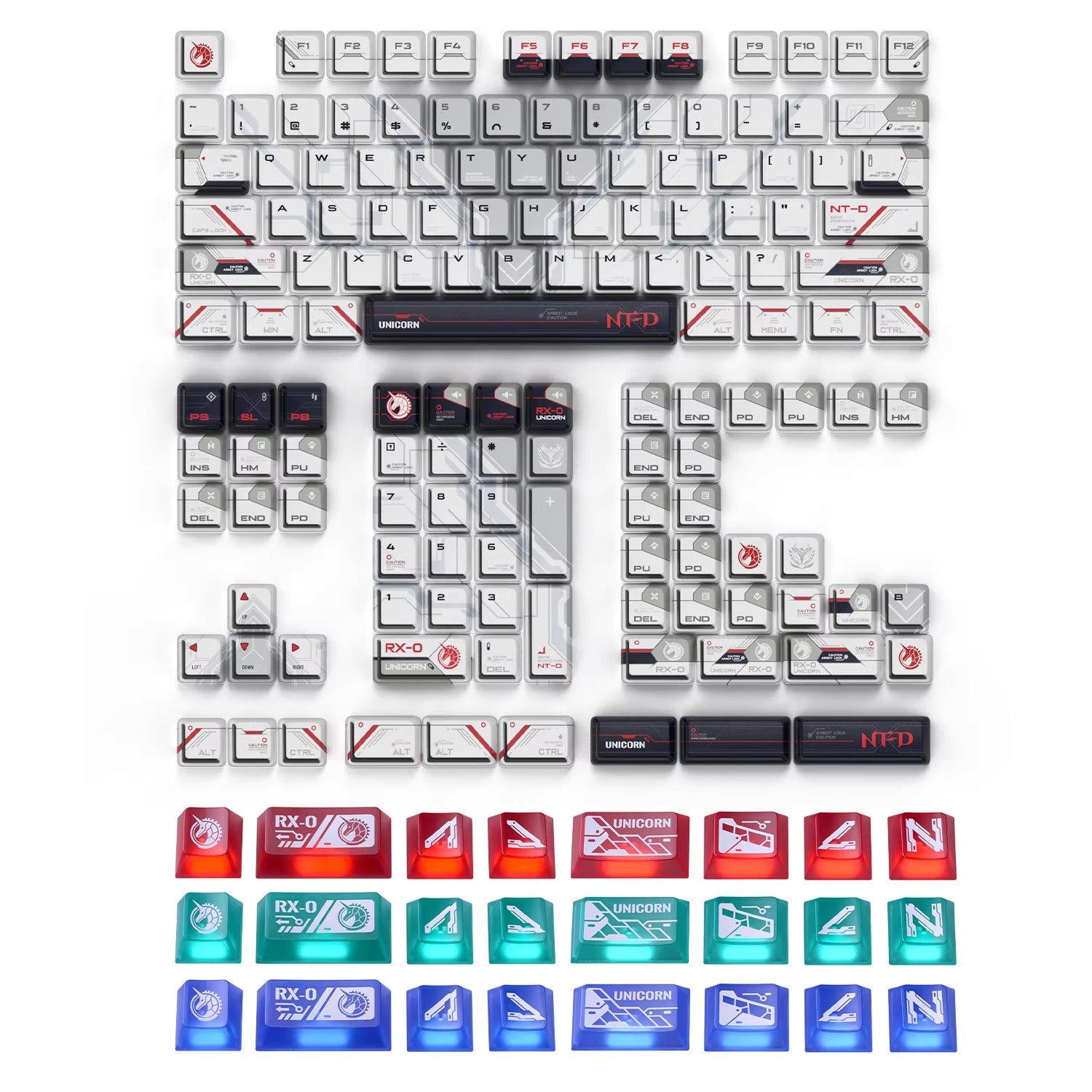 Gundam themed keycaps, RX-0,BANSHEE, 141 key+24 key PC, anime decoration keycap set