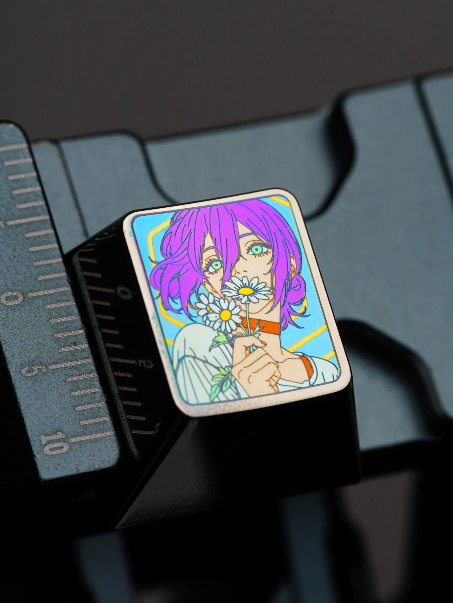 Chainsaw Man series, 1U titanium alloy personalized keycaps, anime and game mechanical keyboard metal decorative keycaps, Anime Metal Art Keycaps