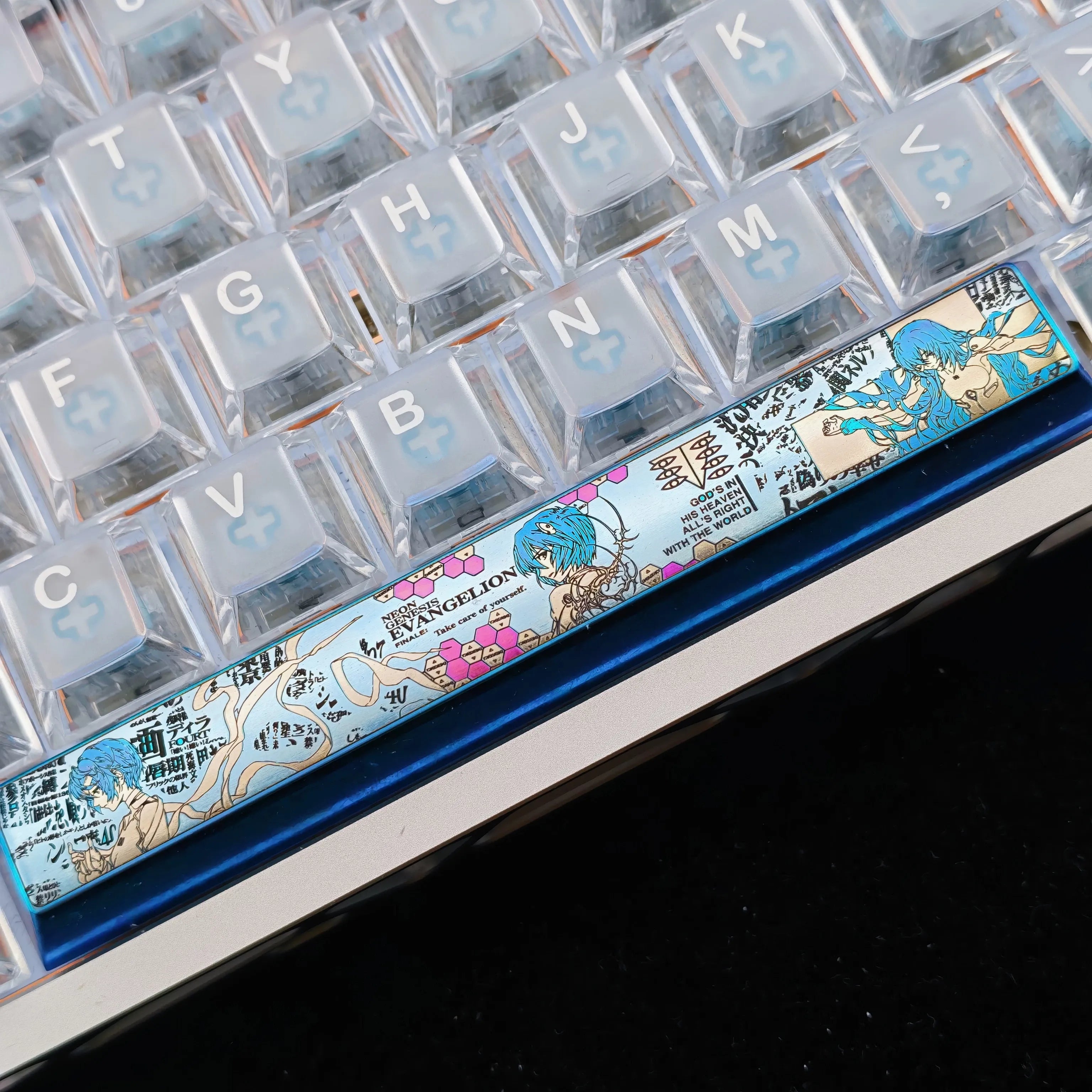 EVA series, Ayanami Rei theme, 6.25U space bar titanium alloy personalized keycaps, anime game theme design mechanical keyboard decoration keycaps