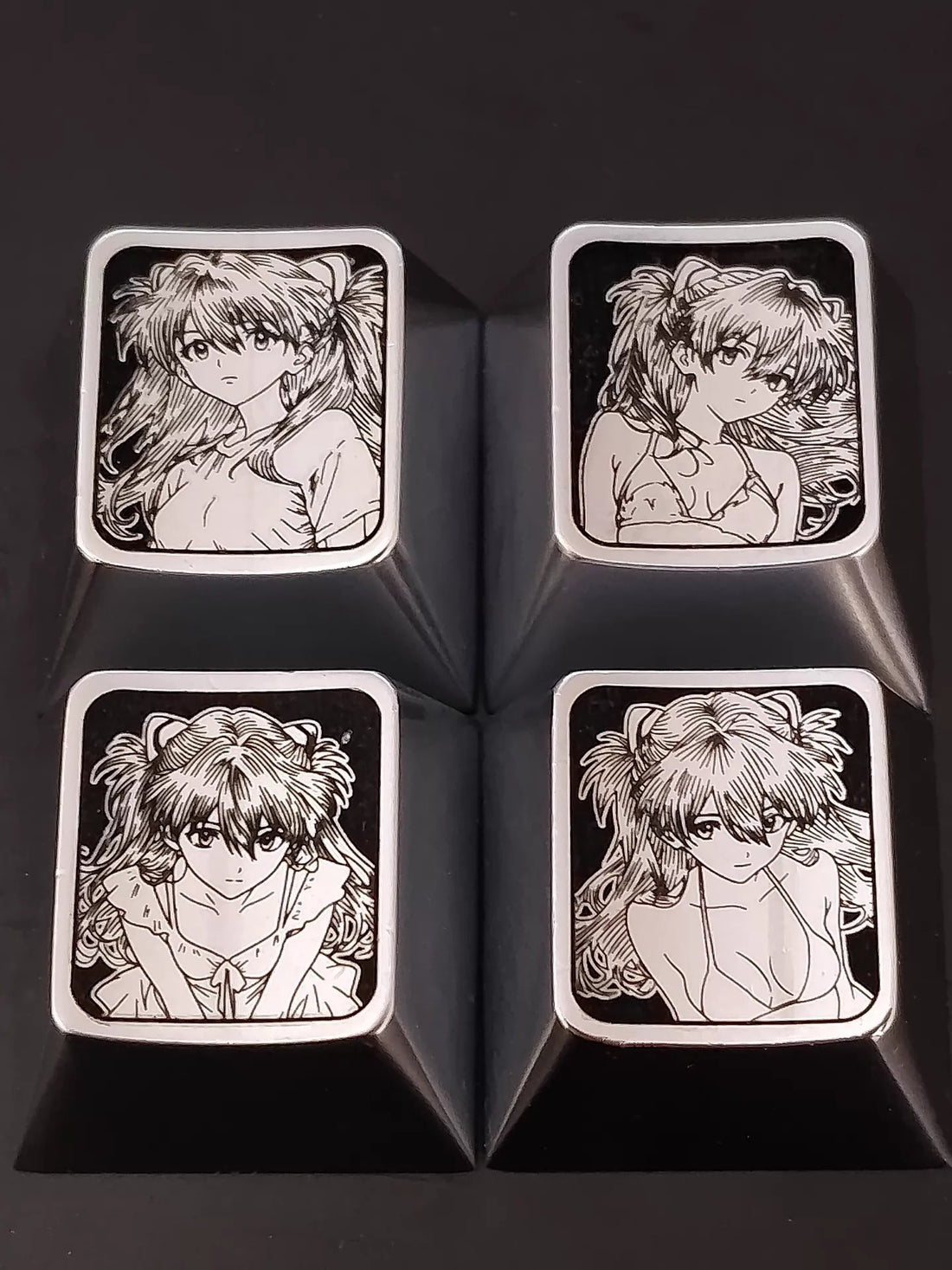 EVA, Asuka, zinc alloy/titanium alloy, WASD/directional key titanium alloy set personalized keycaps, anime and game decorative art keycap combination customized metal set