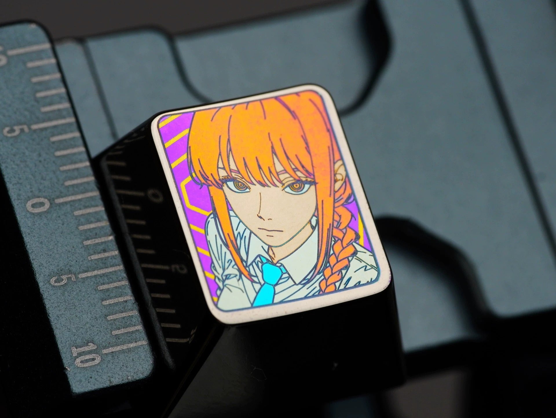 Chainsaw Man series, 1U titanium alloy personalized keycaps, anime and game mechanical keyboard metal decorative keycaps, Anime Metal Art Keycaps