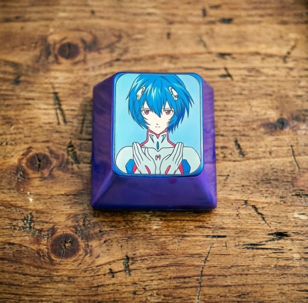 EVA, Ayanami Rei Theme Design, Colored Titanium 1 U titanium alloy metal personalized keycaps, anime painting cultural creative keycaps, mechanical keyboard artistic decorative keycaps