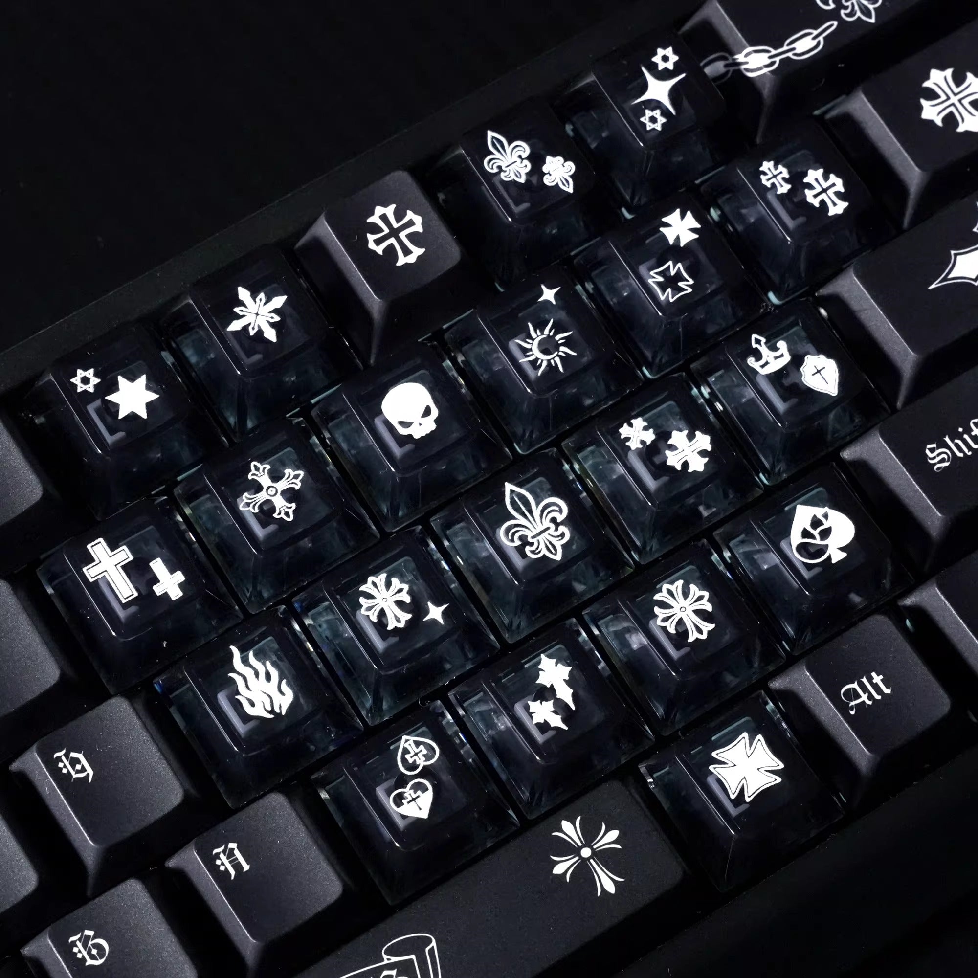 CH ,themed keycaps with side engraved translucent original height PBT mechanical keyboard set keycaps