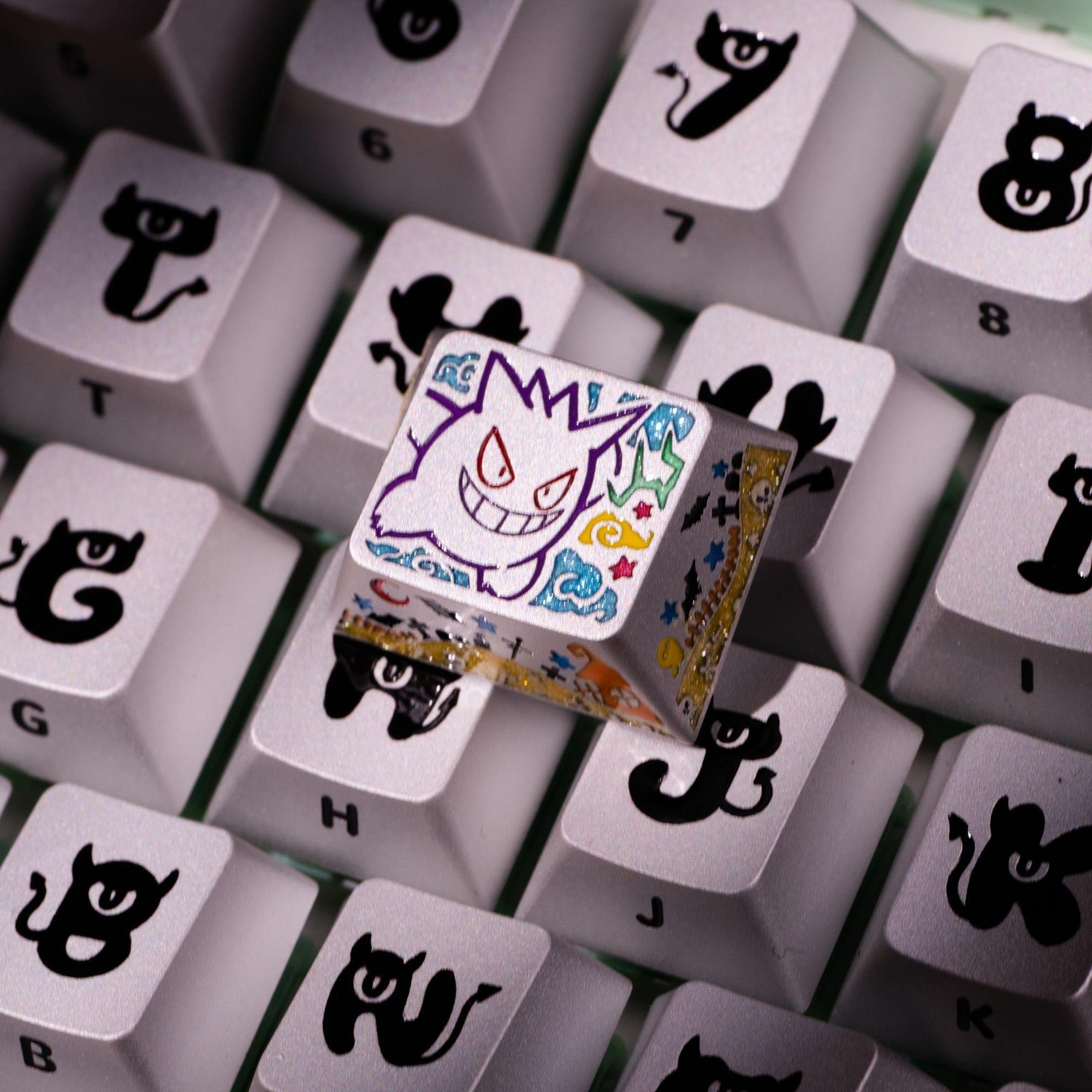 Pok é mon series, Gangar themed design, 17 key set, keycaps made of aluminum alloy material CNC integrated precision machining personalized keycaps, mechanical keyboard decorative keycaps