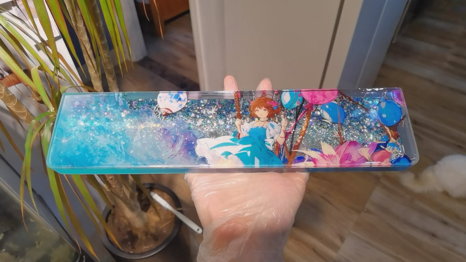 Magic Card Girl Sakura Flowing Sand Style, Keyboard Resin Hand Stand, Palm Stand, Keyboard Peripheral Accessories