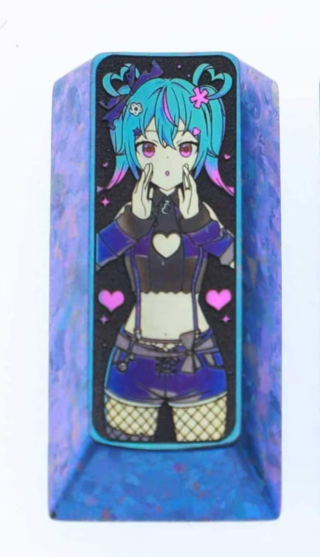 Hatsune Miku, PAD keypad number area,+/Enter key, vertical 2U titanium alloy personalized key cap, animation game cultural creative products, mechanical keyboard decorative key cap
