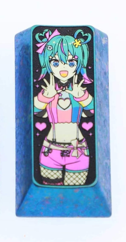 Hatsune Miku, PAD keypad number area,+/Enter key, vertical 2U titanium alloy personalized key cap, animation game cultural creative products, mechanical keyboard decorative key cap