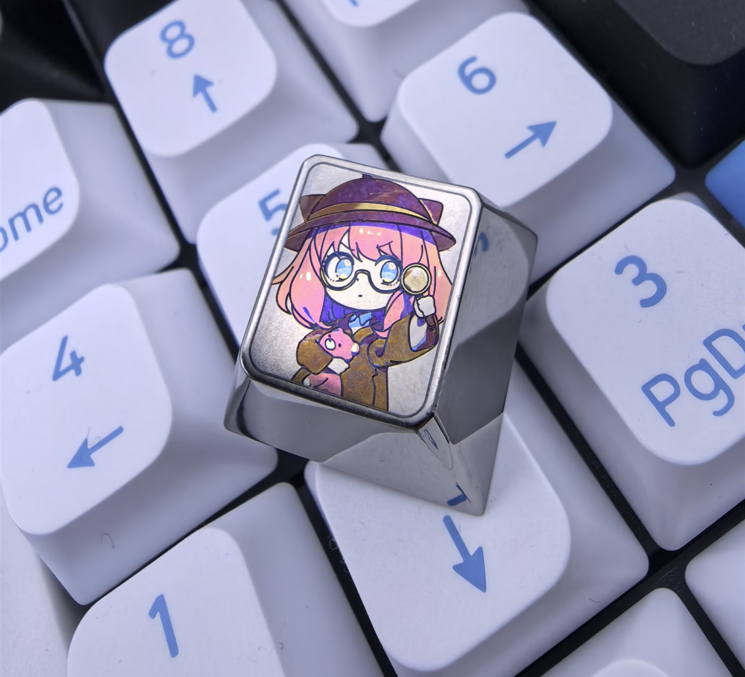 SPY × FAMILY, Detective Anya titanium alloy personalized keycaps, anime metal decorative keycaps.