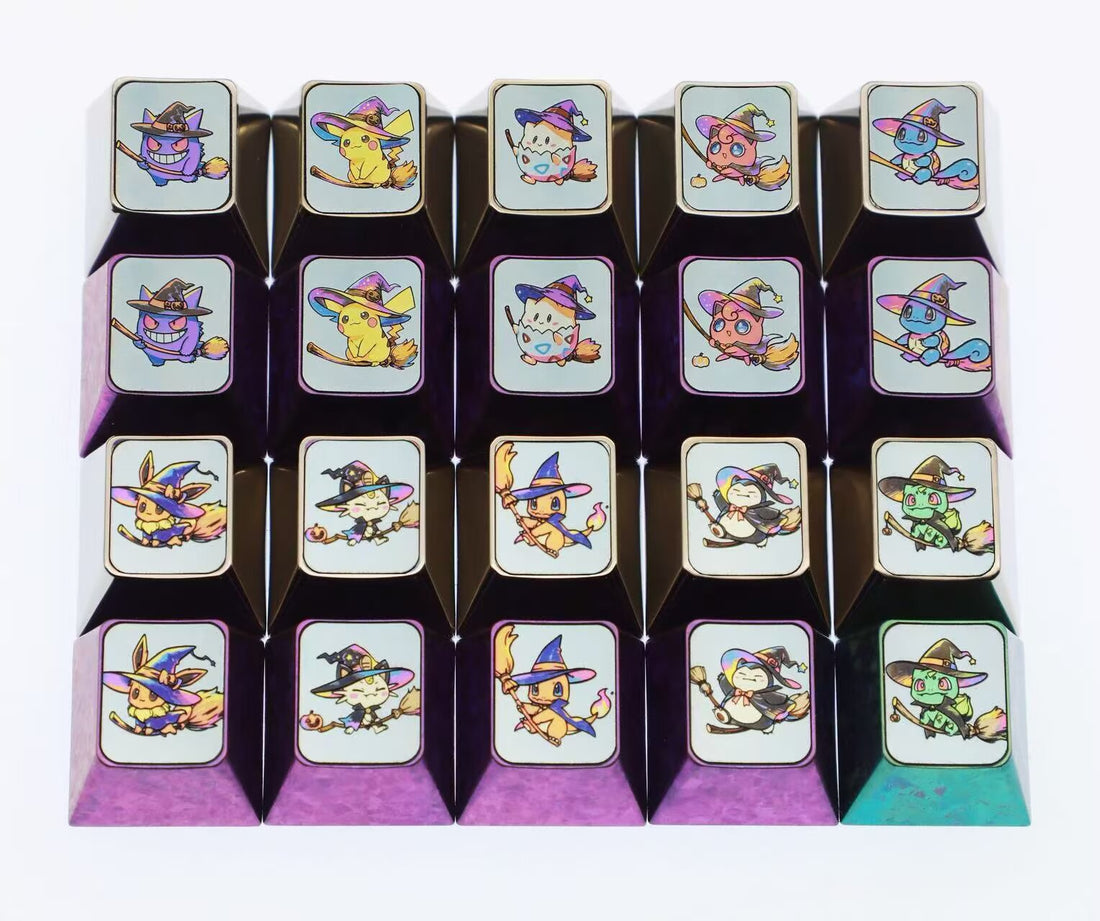 Pok é mon series, Wizard Pok é mon series, 1U titanium alloy personalized keycaps, anime cultural creative metal carving decorative keycaps